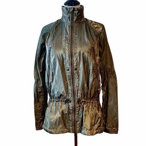 Ralph Lauren RLX Womens Shiny Metallic Olive Full Zip Hood Lightweight Jacket S